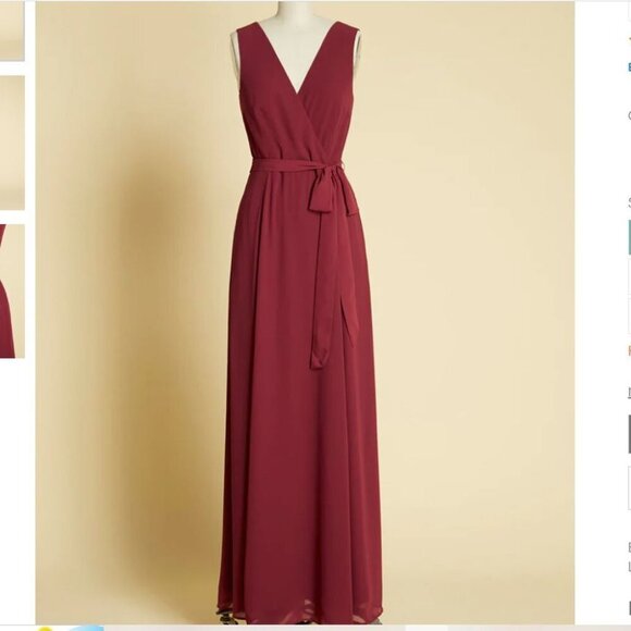 Modcloth Effortless Elegance Faux-Wrap Burgundy Long Dress - Picture 9 of 11